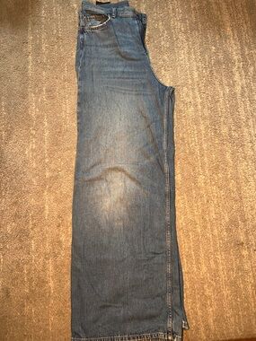 Zara Blue Wide-Leg Flare Jeans | 100% Cotton